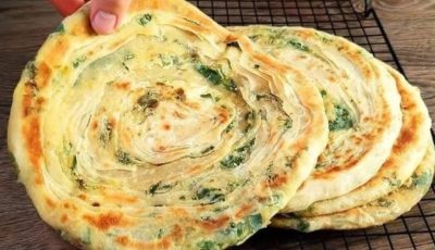 Homemade Flatbread with Green Onions and Spinach