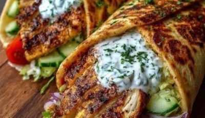 Greek Chicken Flatbread Wraps (with Garlic Yogurt Sauce)